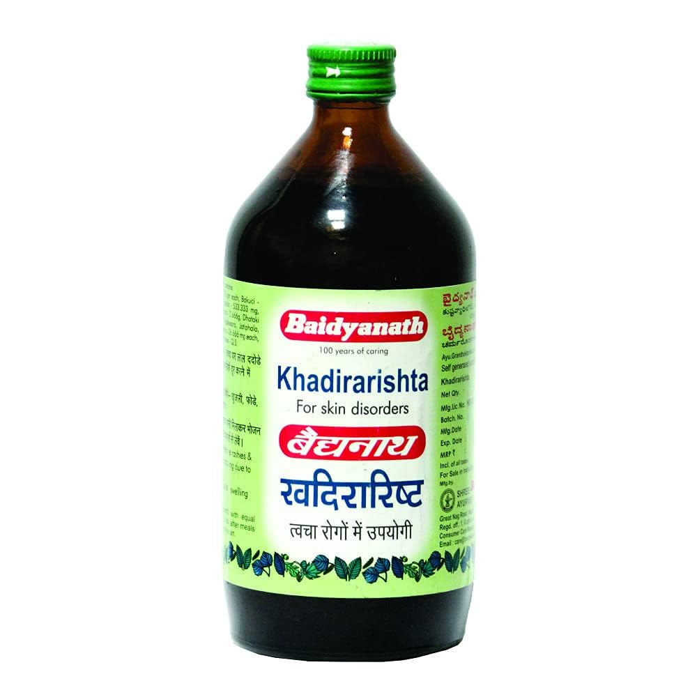 Baidyanath Khadirarishta 450 ml – Ayurvedic Tonic for Skin Disorders, Pimples &amp; Blood Purification
